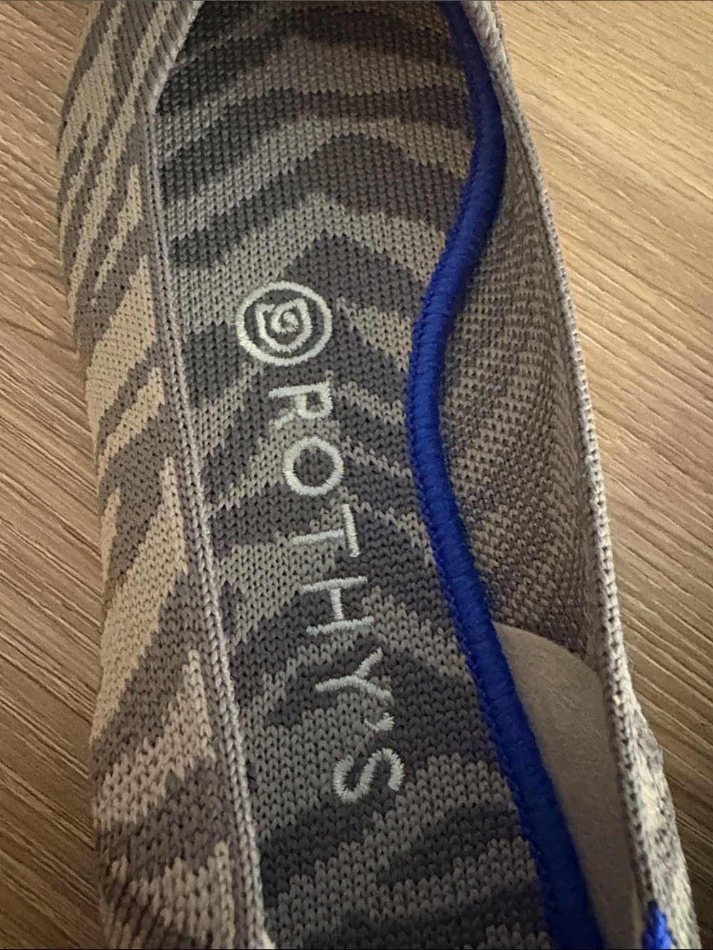 Rothy's Gray Pointed Knit Ballet Flats with Blue Trim - Picture 5 of 6